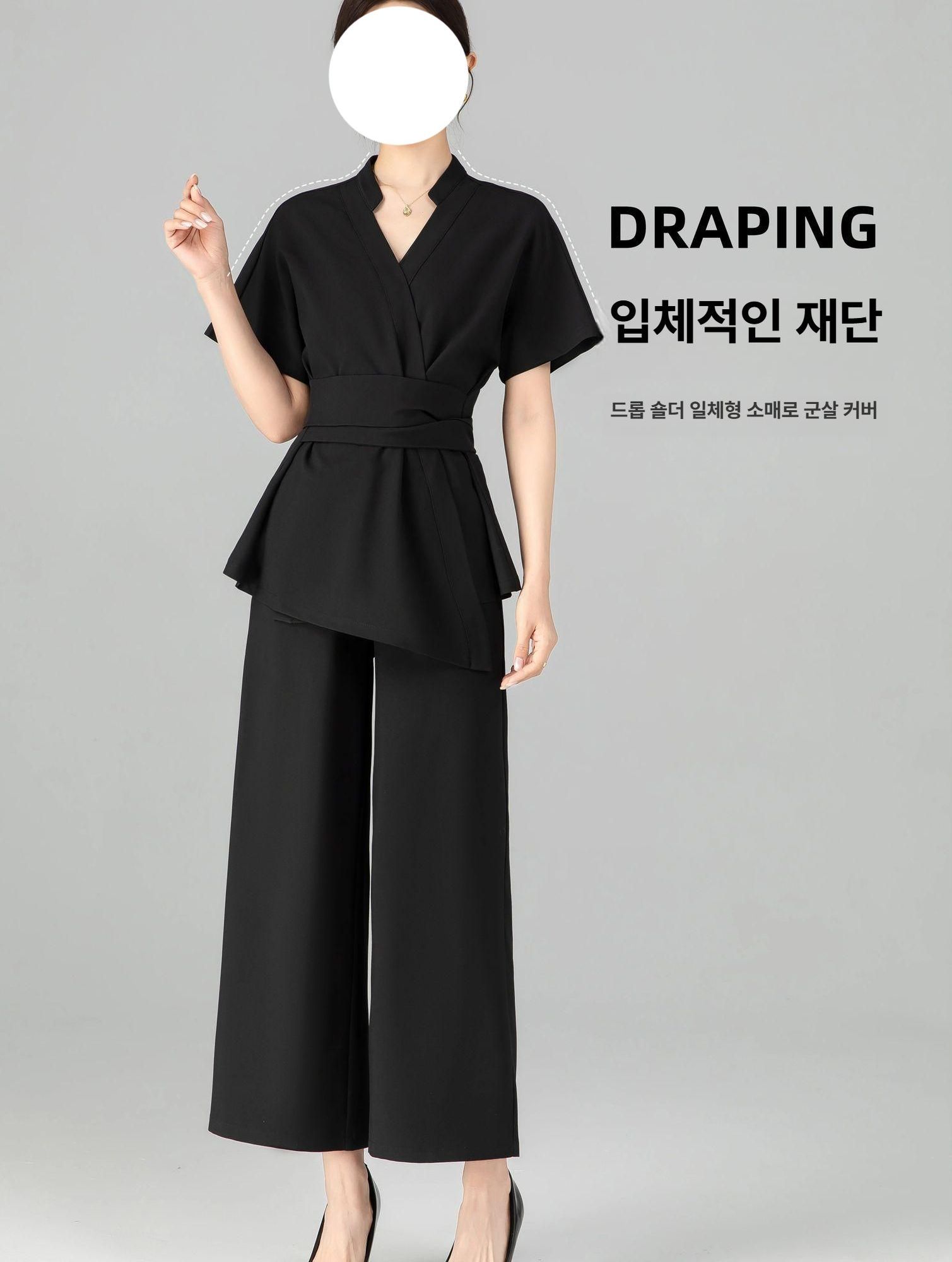 미용 유니폼 뷰티샵 근무복 에스테틱 관리사 피부과 블랙 3/4 소매 세트 XS - 상세 이미지 3