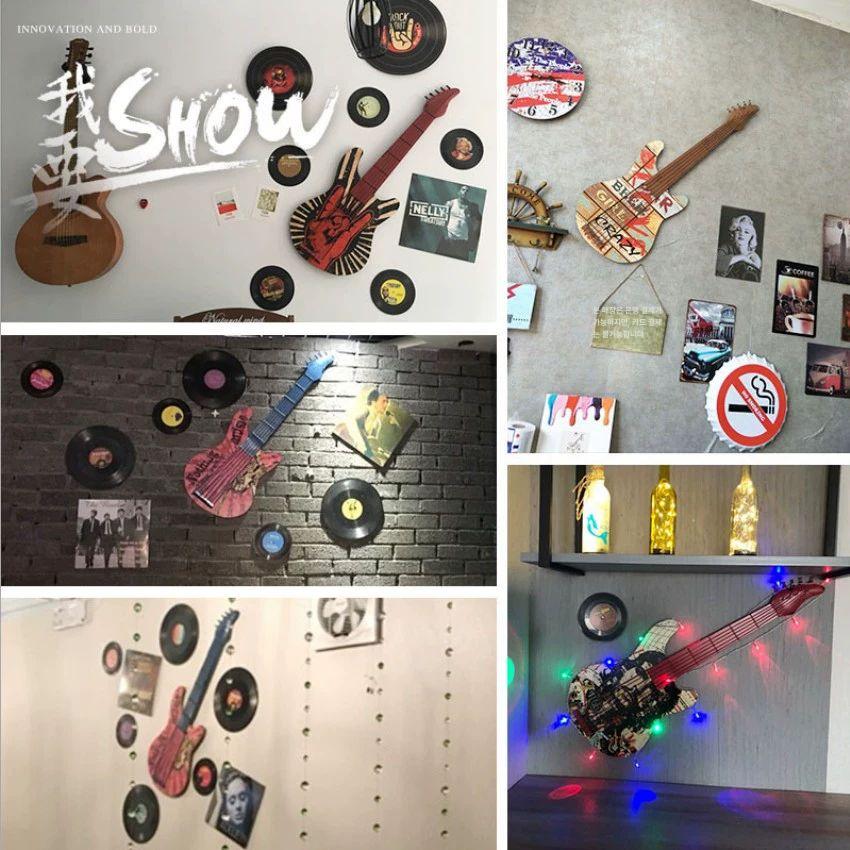 레코드판 기타 빈티지 소품 세트 벽면 라이브바 엘피판 레스토랑 커버 판 액자 카페 벽꾸미기 - 상세 이미지 3