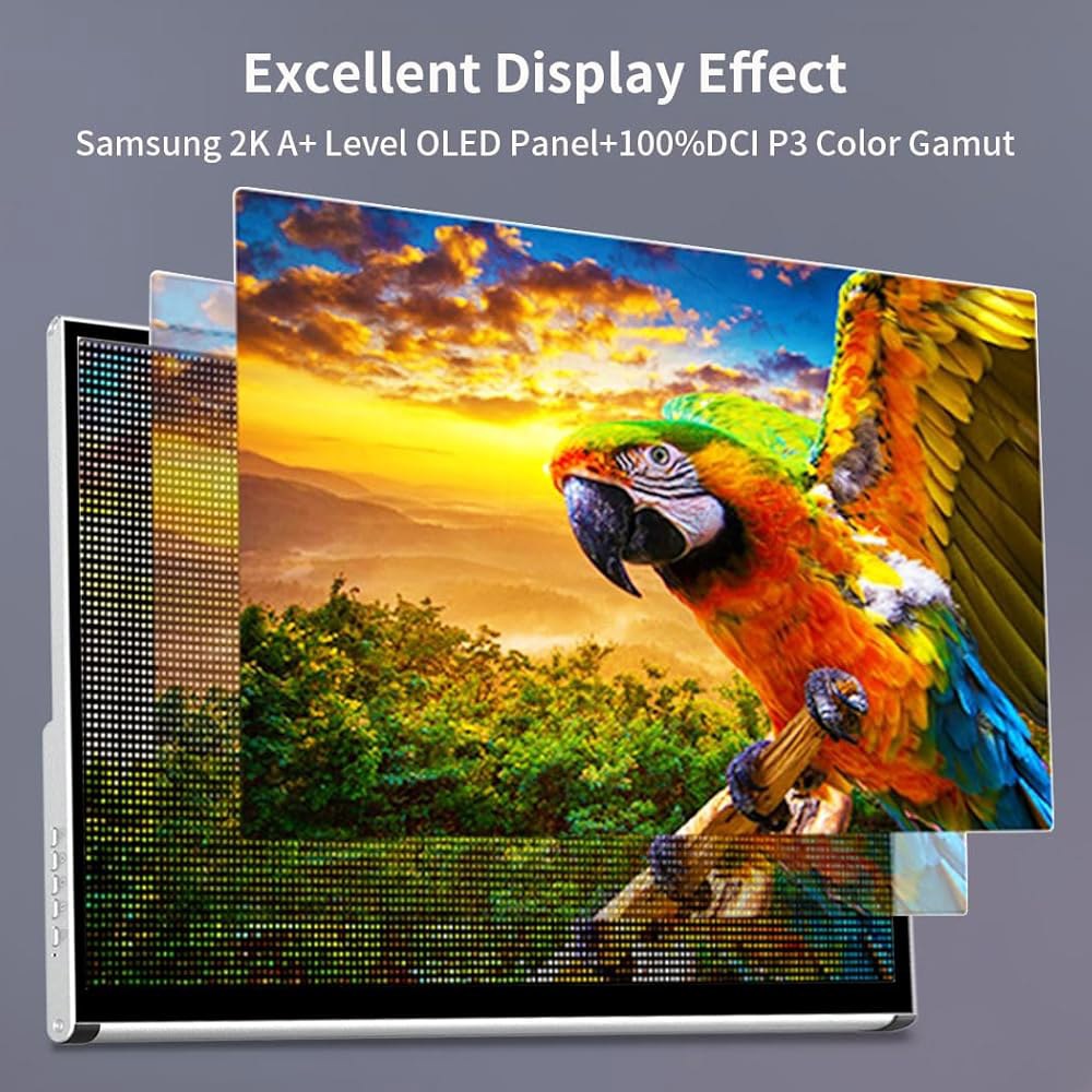마게독 OLED 휴대용 모니터 13.3인치, 2K 터치스크린 게이밍 모니터, 100 DCI-P3, 10비트 컬러, 1ms, 울트라 슬림 w / 킥스탠드, USB-C 및 노트북 PC - 상세 이미지 3
