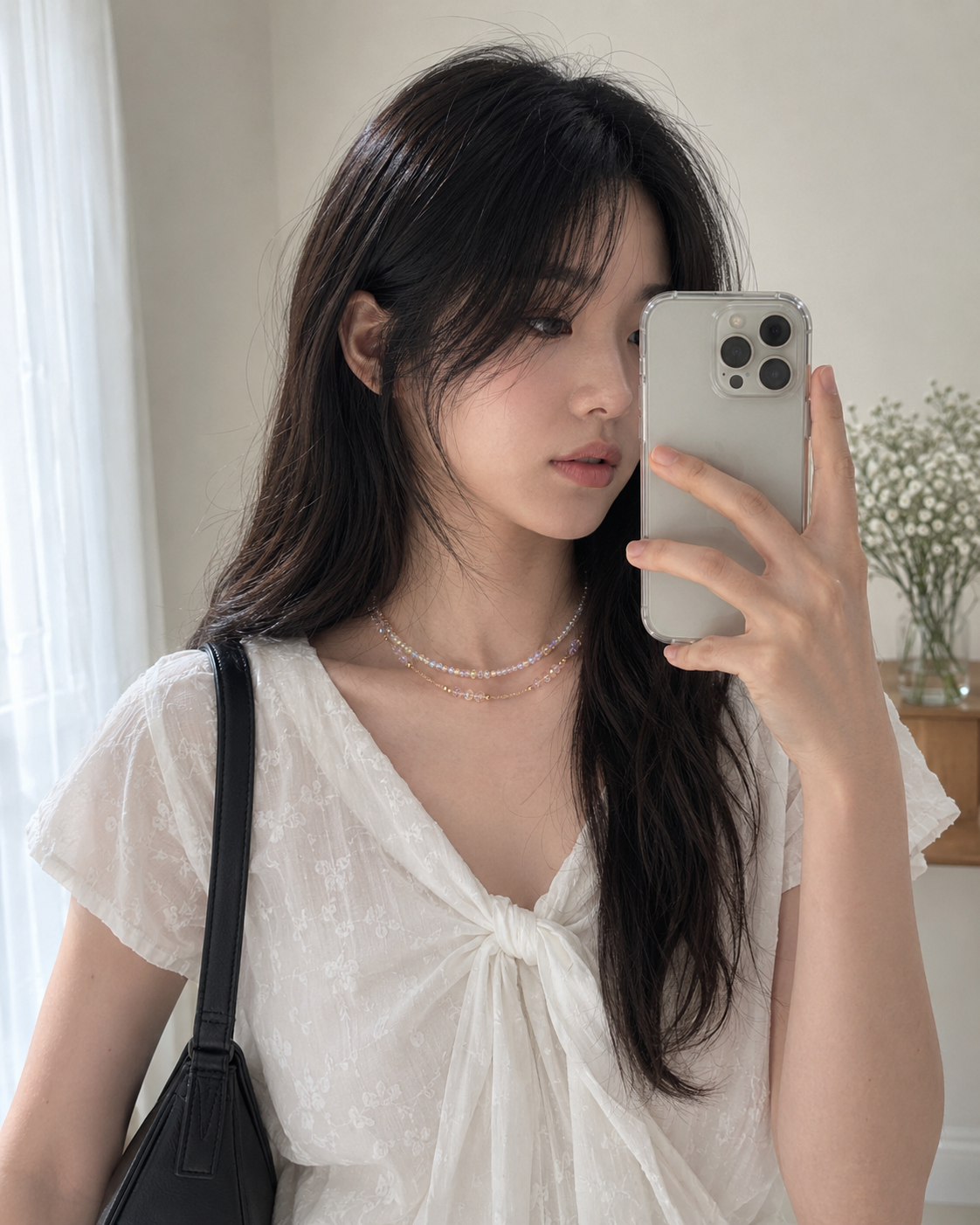 [자체제작]피치오로라 로즈골드 체인 레이어드 비즈목걸이 - 상세 이미지 3