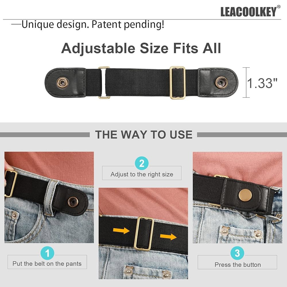 여성용/남성용 LEACOOLKEY 노 버클 스트레치 벨트 u20142 청바지용 탄성 보이지 않는 - 상세 이미지 2