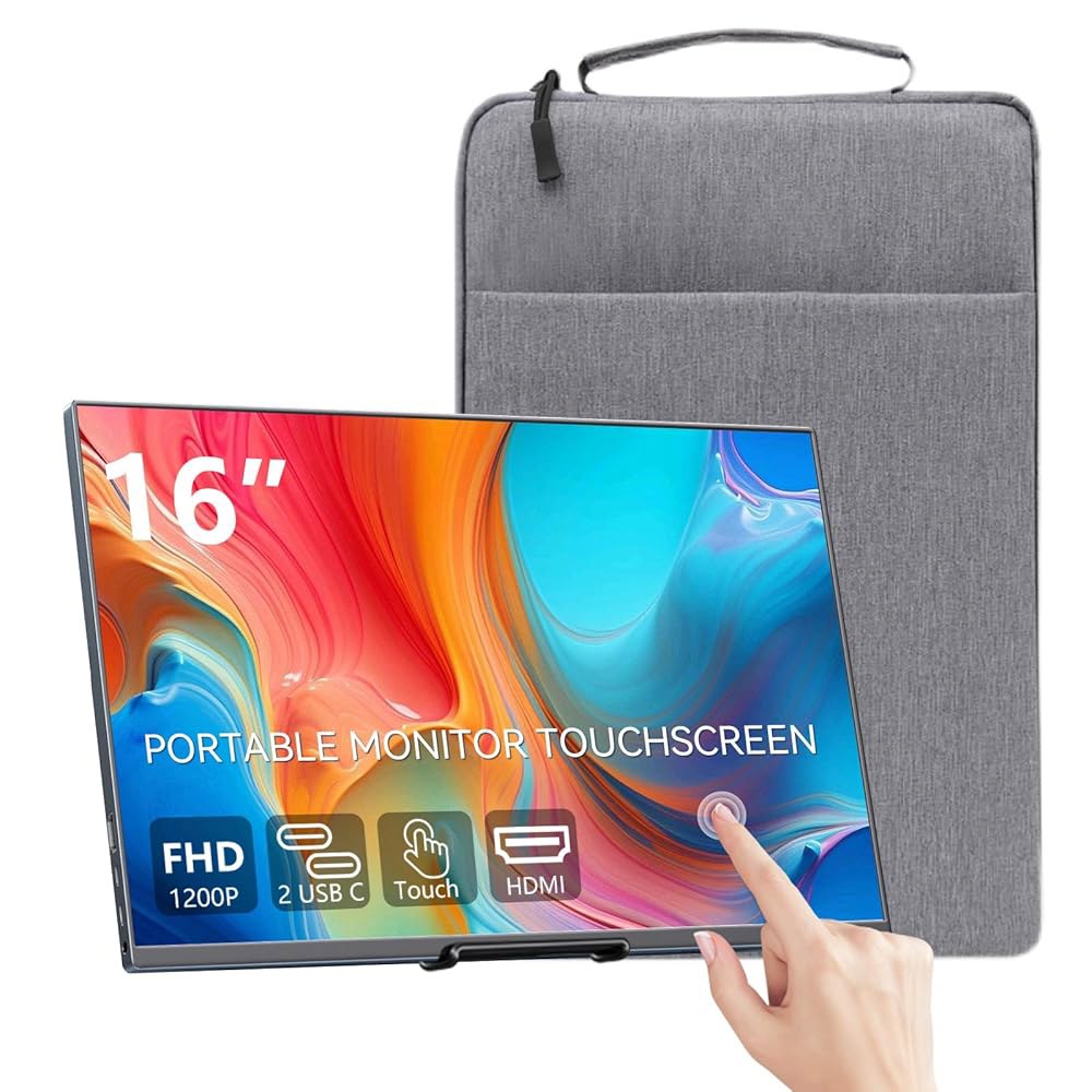 쇼스크린 16인치 터치스크린 휴대용 모니터, FHD 1920x1200 IPS 외장 보조 화면, 노트북 휴대폰 스위치 PS5 Xbox Mac용 USB-C HDMI 디스플레이 - 상품 이미지