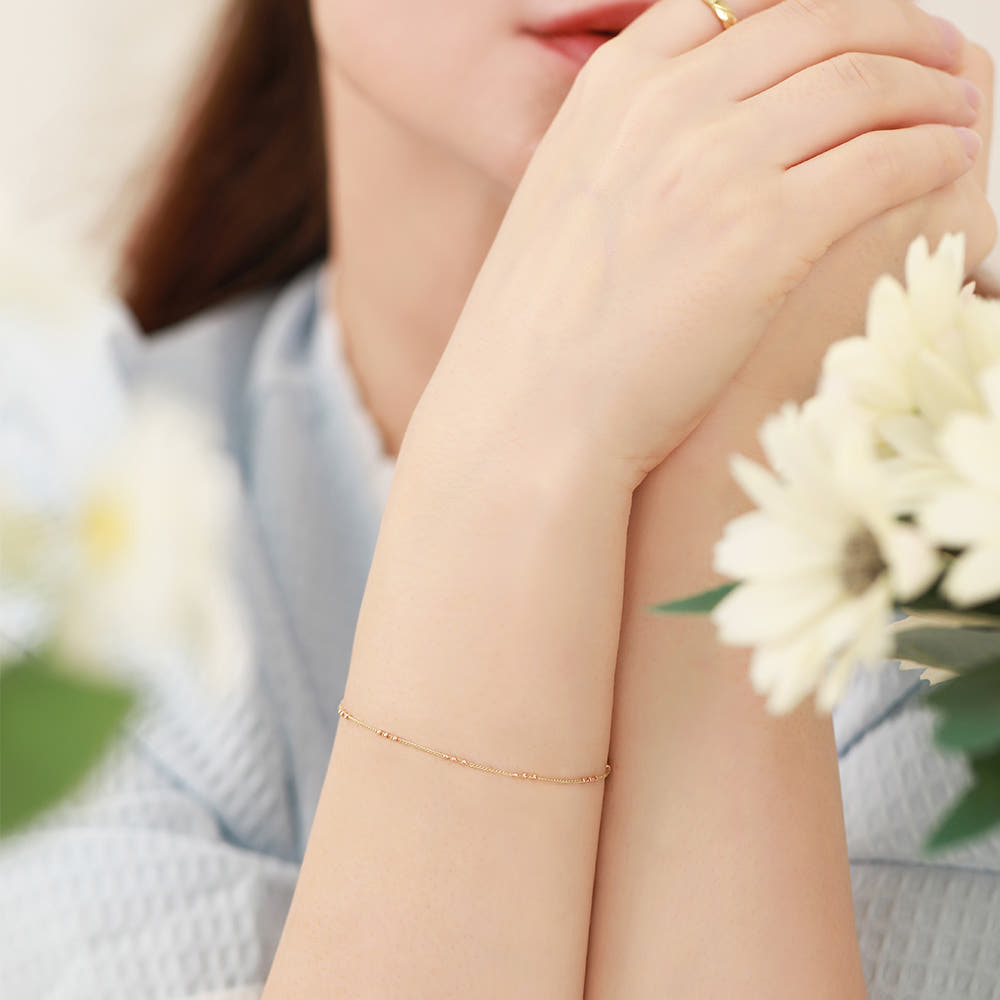 14케이팔찌 금실 삼색볼팔찌 뱅글 링크체인팔찌 두줄 브레이슬릿 15cm - 상품 이미지