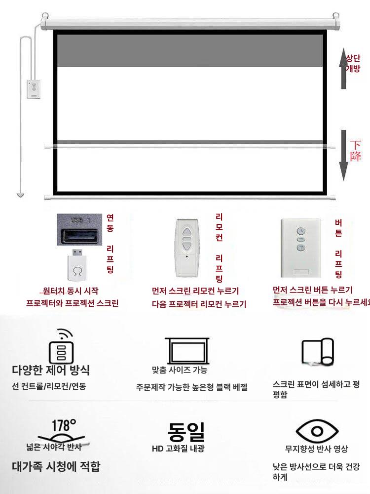 벽걸이 전동스크린 고화질 거실 사무실 빔프로젝터스크린 전동롤스크린 회의실 전자동 - 상세 이미지 3