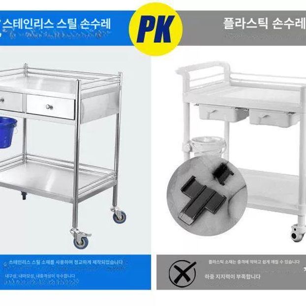 이동식 트롤리 2단 거치대 수납 업소용 서랍형 다용도 웨건 정리대 정리함 이단 미용 - 상세 이미지 3