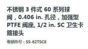 SS-62TSC8 스테인리스 스틸 볼 밸브 1/2 인치 SC 위생 클램프 조인트 구멍 직경 0.406
