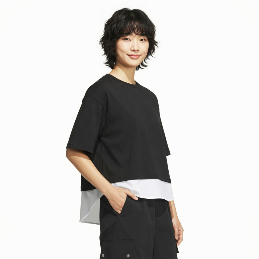 아디다스 여성 레이어드 삼선 루즈핏 순면 반팔 티셔츠 KA1018 이미지 6