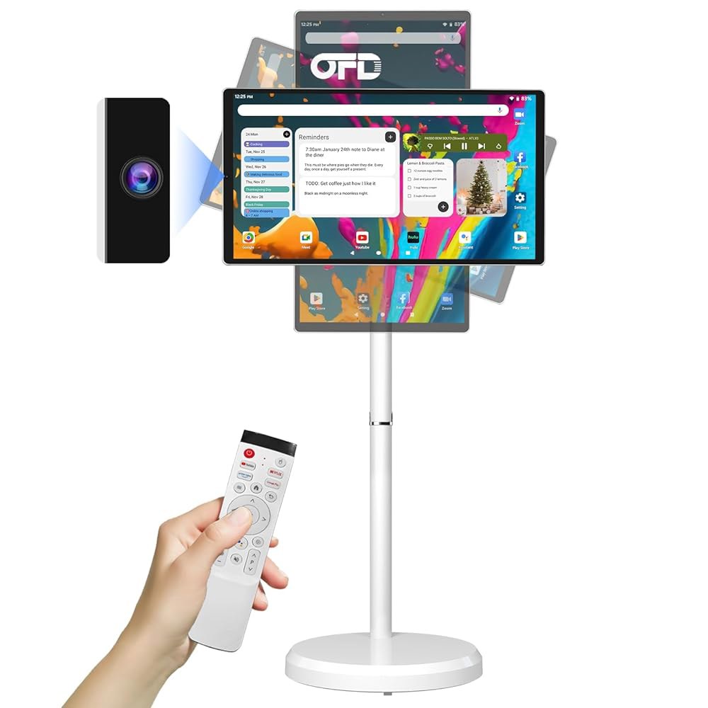 OFD 21.5인치 2세대 휴대용 TV(휠 1080P, 100 sRGB, 6+128GB 스토리지), 안드로이드 15 OS 터치스크린 롤링 TV(13MP 웹캠, 리모컨, 무선 프로젝 - 상품 이미지