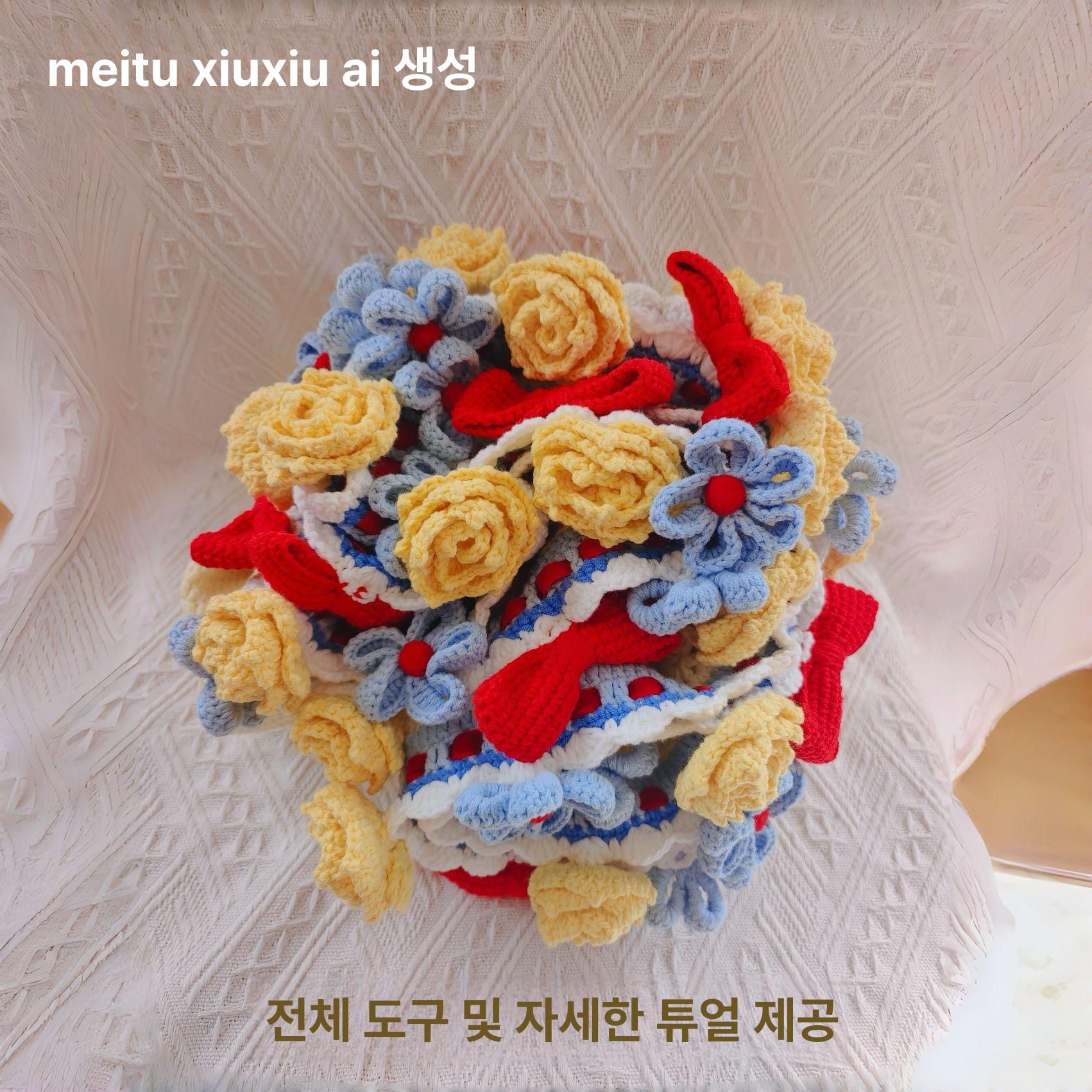뜨게 코바늘블랭킷 꽃다발 니트 담요 뜨개질 손뜨개 부드러운 - 상세 이미지 2