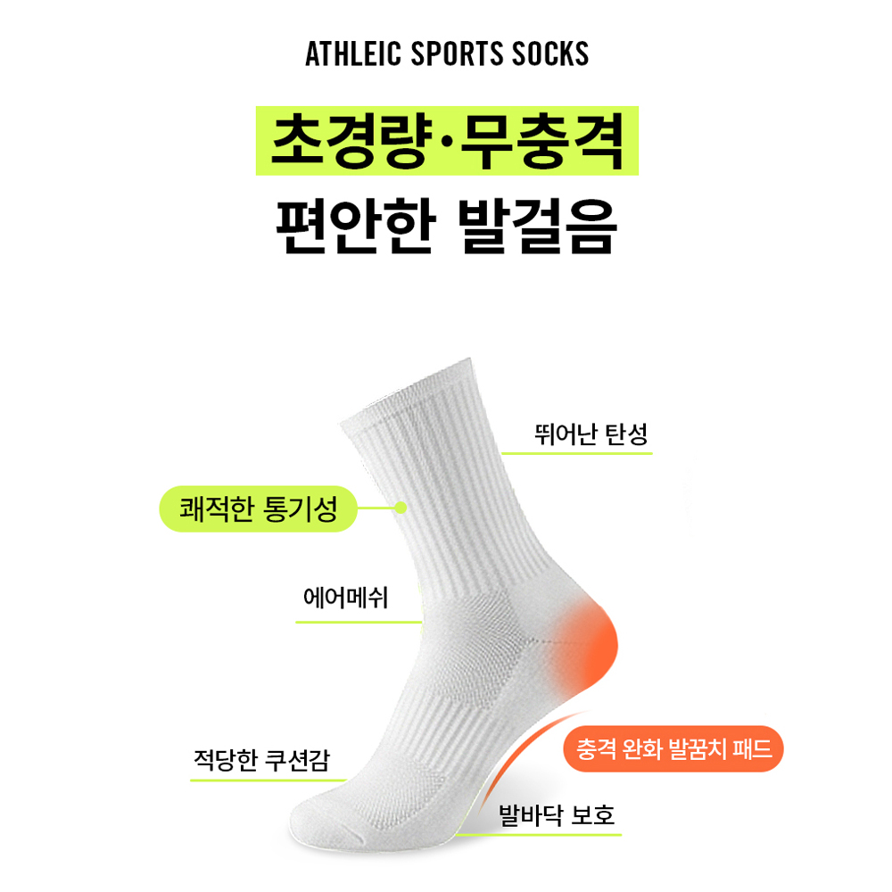 스포츠양말 5켤레 두꺼운 남자 러닝 운동 농구 배드민턴 양말 헬스 테니스 양말 이미지 7