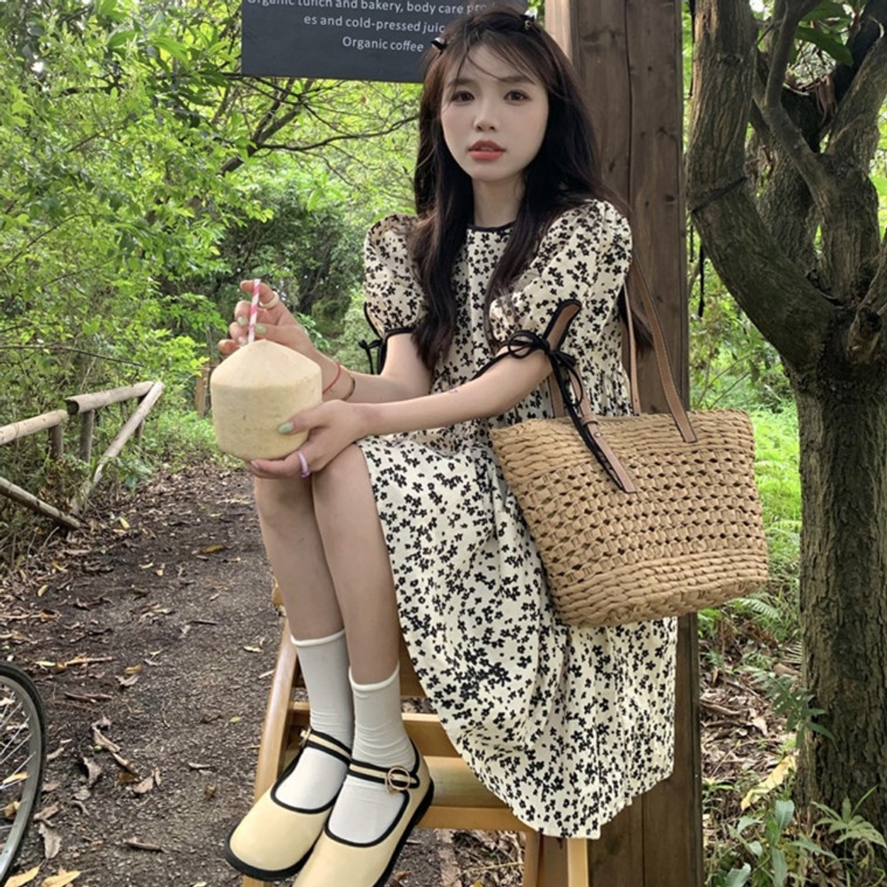 J2K 플라워 패턴 미니 원피스 여성 데일리룩 여름 포인트 원피스 - 상세 이미지 2