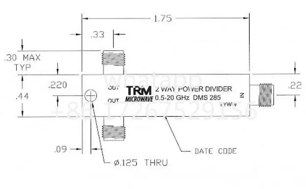 T-R-M Dms285 0.5-20ghz SMA RF 마이크로파 2개전력 분배기