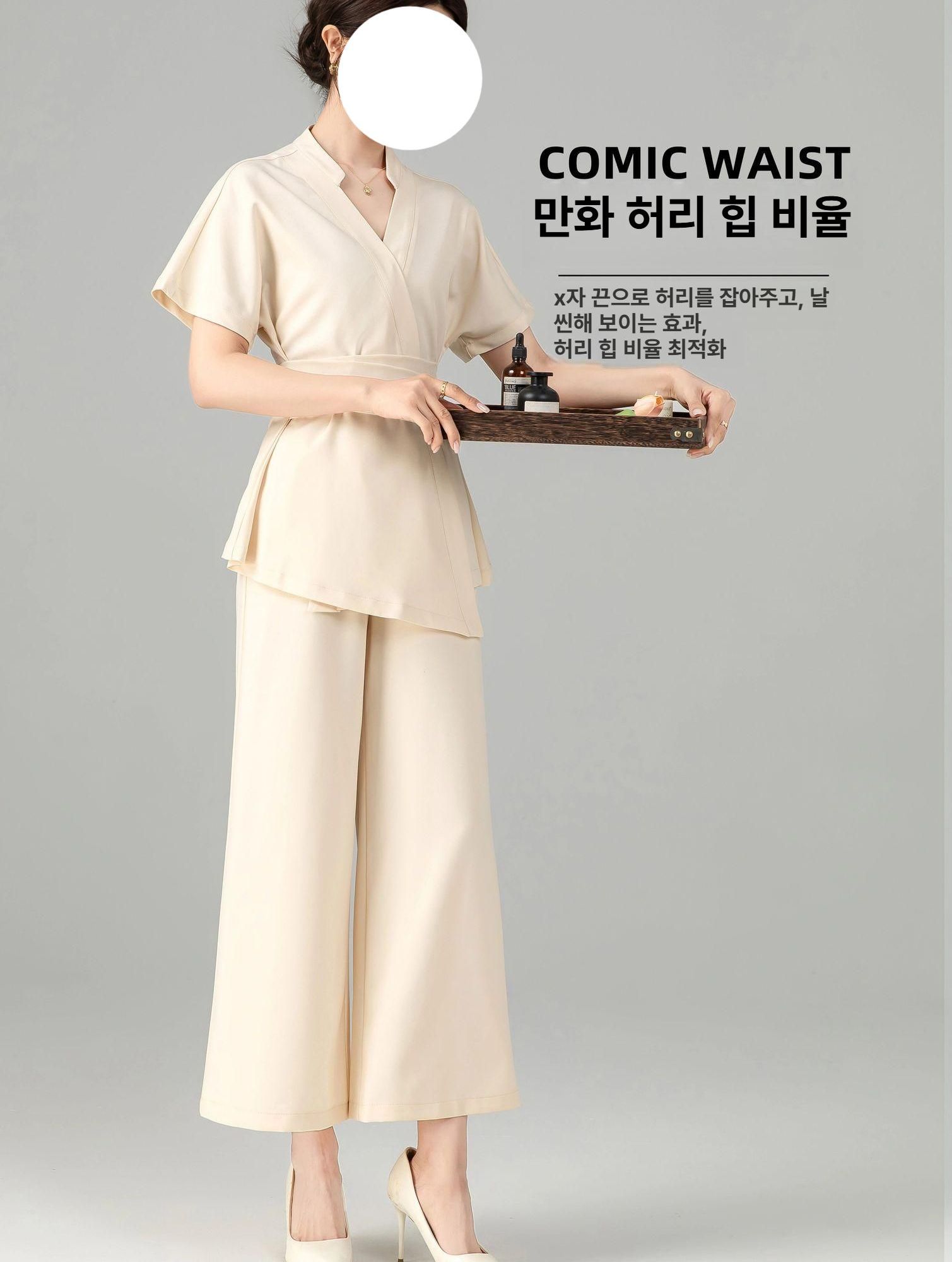 미용 유니폼 뷰티샵 근무복 에스테틱 관리사 피부과 블랙 3/4 소매 세트 XS - 상세 이미지 2