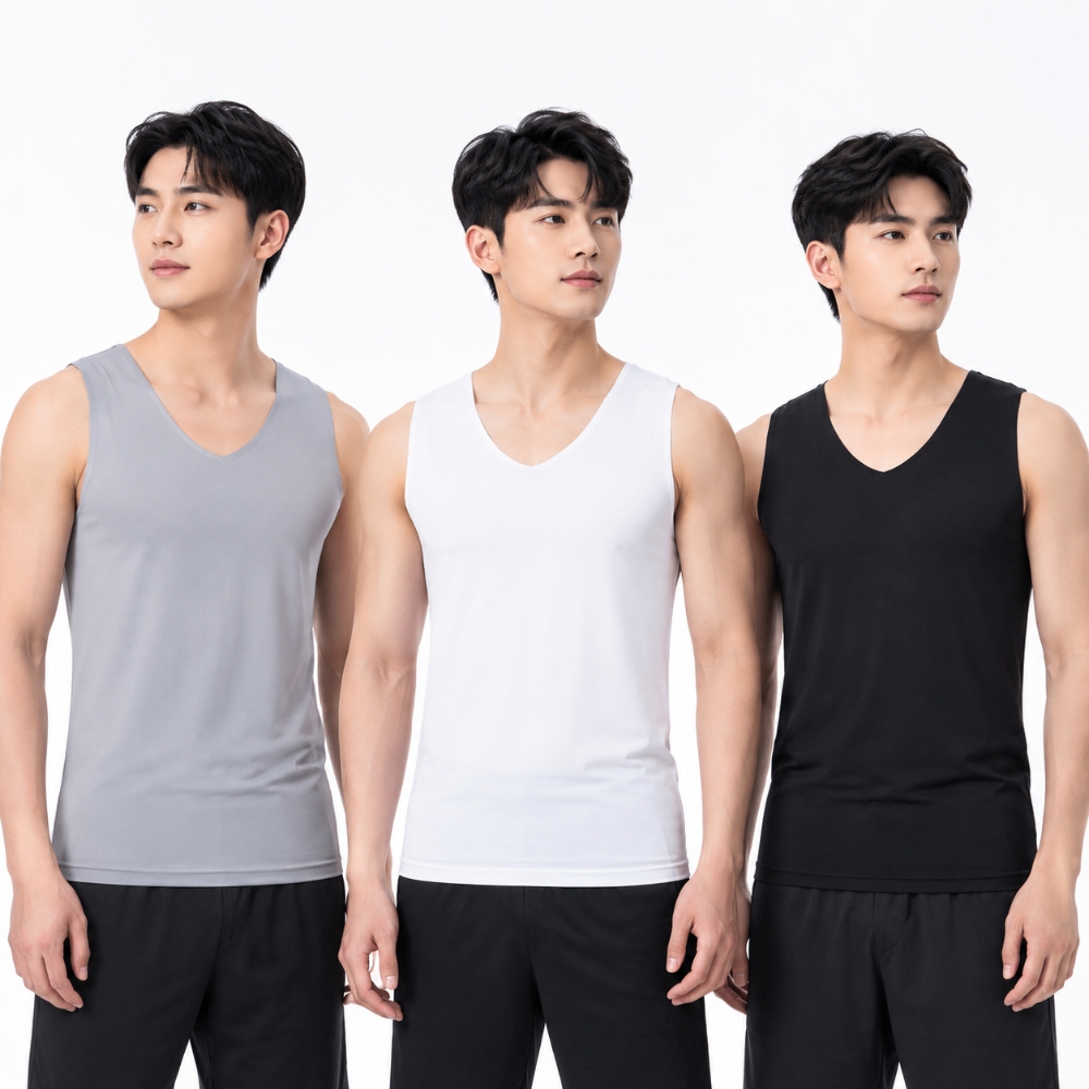 1+1 빈티코너 V넥 햄라인 쿨티셔츠 심리스 남성런닝 남자나시 무봉제 - 상품 이미지