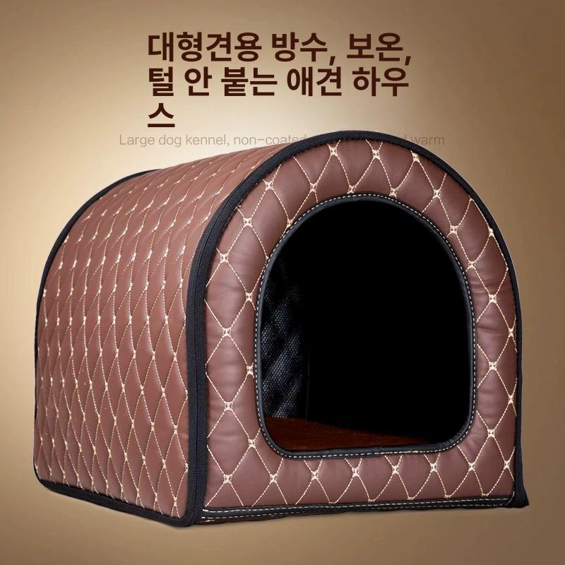 보온 하우스 애견 커피색 벨벳 세탁 둥근 매트 쿠션 방한 극세사 난방 스트라이프 - 상세 이미지 2