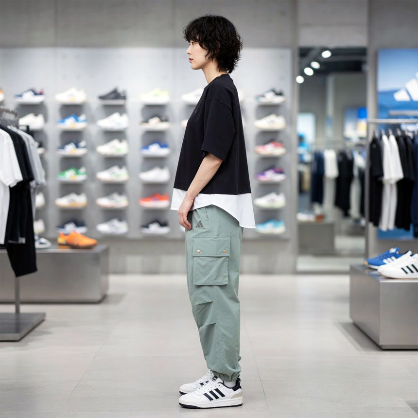 아디다스 여성 레이어드 삼선 루즈핏 순면 반팔 티셔츠 KA1018 이미지 8