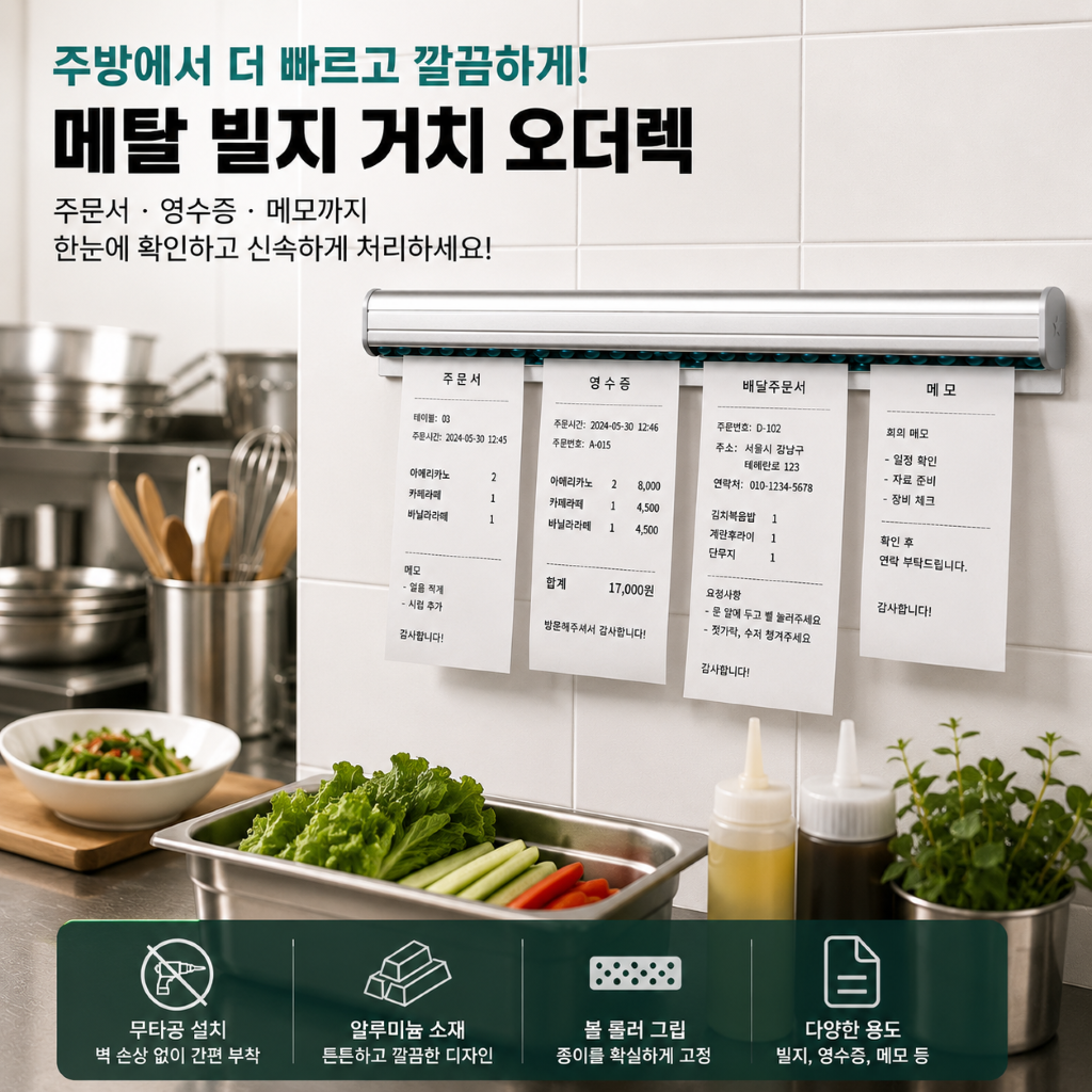무타공 부착 오더렉 빌지꽂이 영수증꽂이 주문서 주방 카페 데스크 거치대 이미지 6