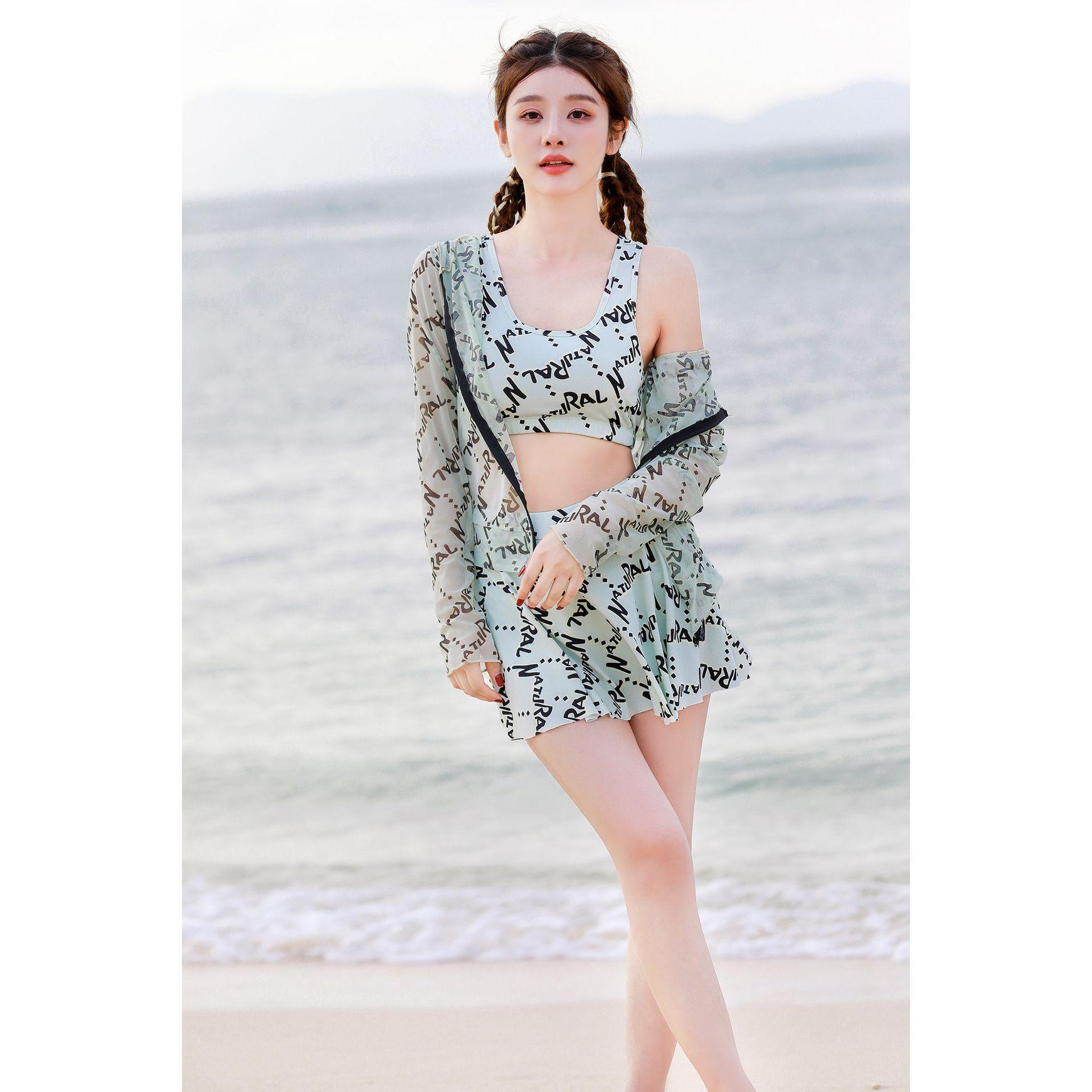여성 래쉬가드 수영복 체형커버 빅사이즈 루즈핏 반팔 반바지 온천 해변 자외선차단 - 상세 이미지 4