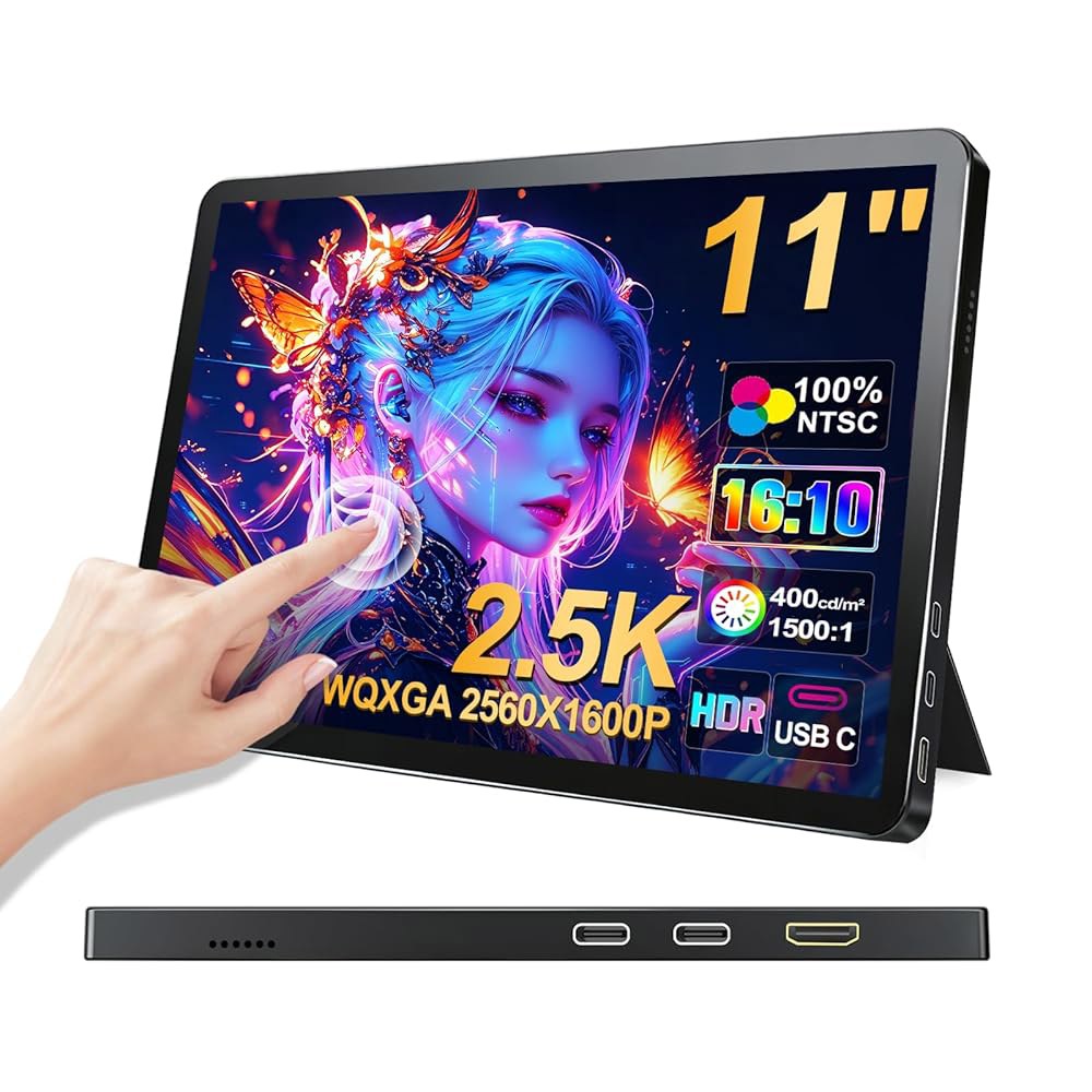 Forzola 11인치 2.5K 2560x1600 휴대용 터치스크린 모니터 400니트 PC용, 스크린 익스텐더 IPS 소형 HDR USB-C HDMI 모니터, 노트북 Mac PS4 - 상품 이미지