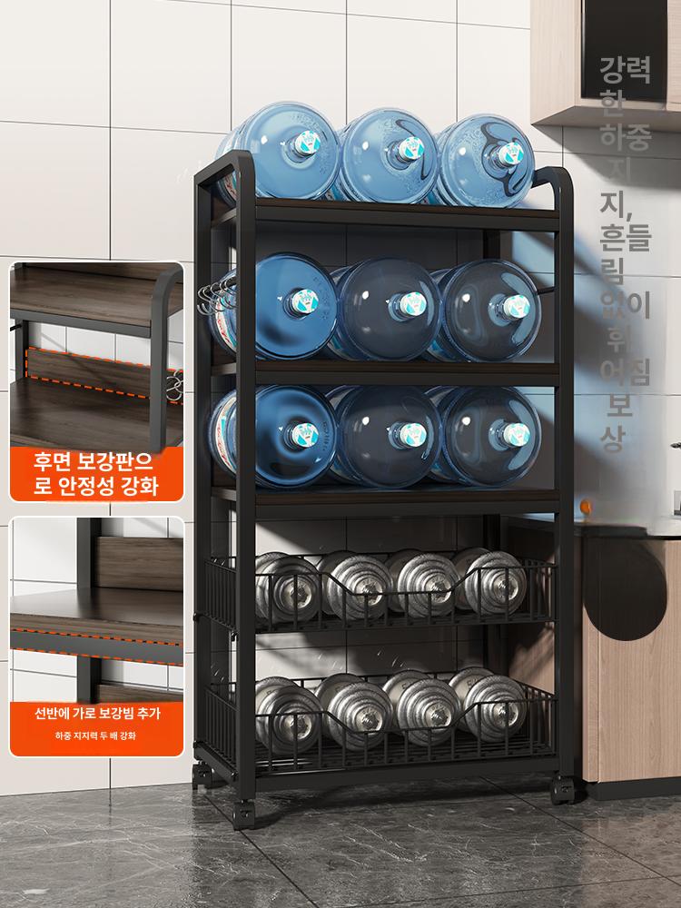 트롤리 전자레인지 이동식 주방랙 선반 밥솥 수납장 철제 다층 받침대 테이블 틈새 확장형 - 상세 이미지 4