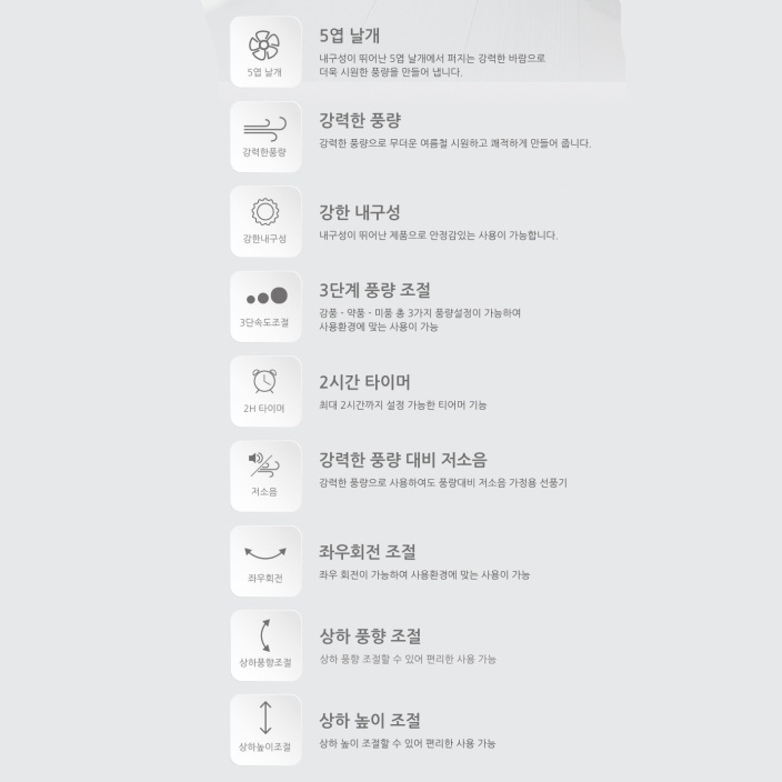 가정용 스탠드선풍기 35cm 거실 침실 높이조절 타이머 사무실선풍기 이미지 7