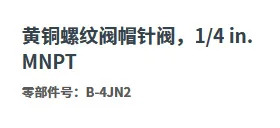 B-4JN2 황동 나사산 밸브 캡 니들 1/4 인치 외부 MNPT 계량