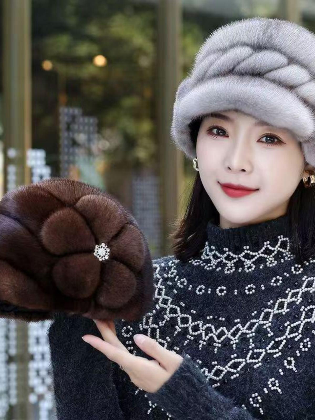 겨울 방한모자 기모 내피 보온 패딩 방한용품 중년 여성 캐주얼 외출 따뜻함 보너스 - 상세 이미지 5