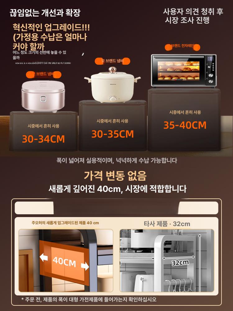 트롤리 전자레인지 이동식 주방랙 선반 밥솥 수납장 철제 다층 받침대 테이블 틈새 확장형 - 상세 이미지 2