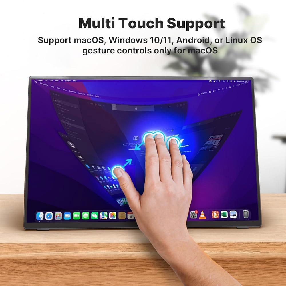미니스 휴대용 모니터 16인치 FHD 1200P IPS 터치스크린 USB-C, HDMI 스테레오 케어, 플리커 프리, 블루 라이트 필터 With Touch - 상세 이미지 3