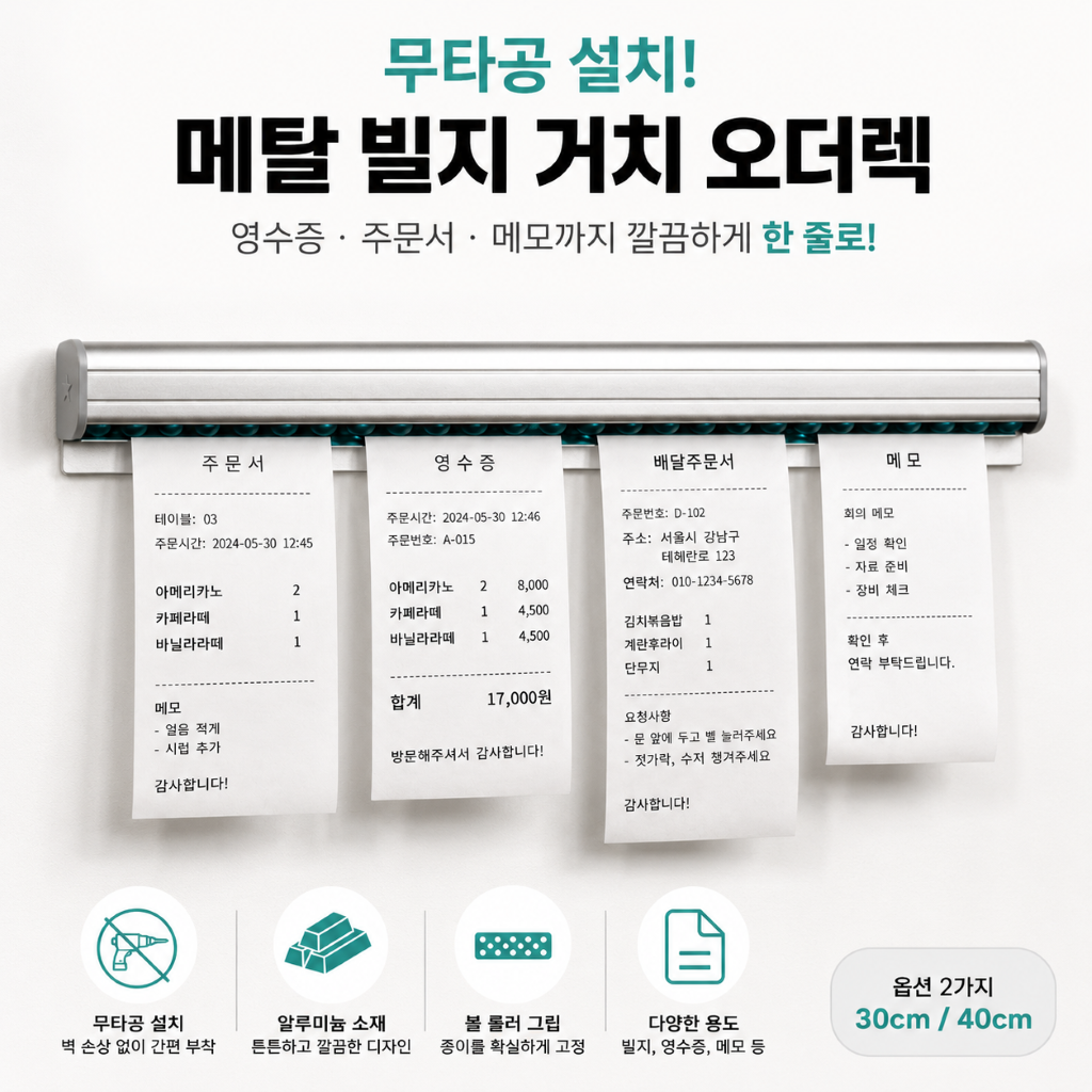 무타공 부착 오더렉 빌지꽂이 영수증꽂이 주문서 주방 카페 데스크 거치대 - 상세 이미지 3