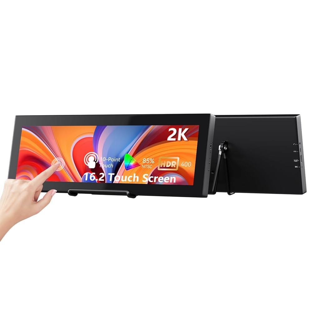 Prechen 16.2인치 2K QHD IPS 2608 720 터치스크린 보조 모니터, 스트레치 바 LCD 트래블 터치 디스플레이 HDMI USBC, 노트북 컴퓨터용 휴대용 터치스 - 상품 이미지