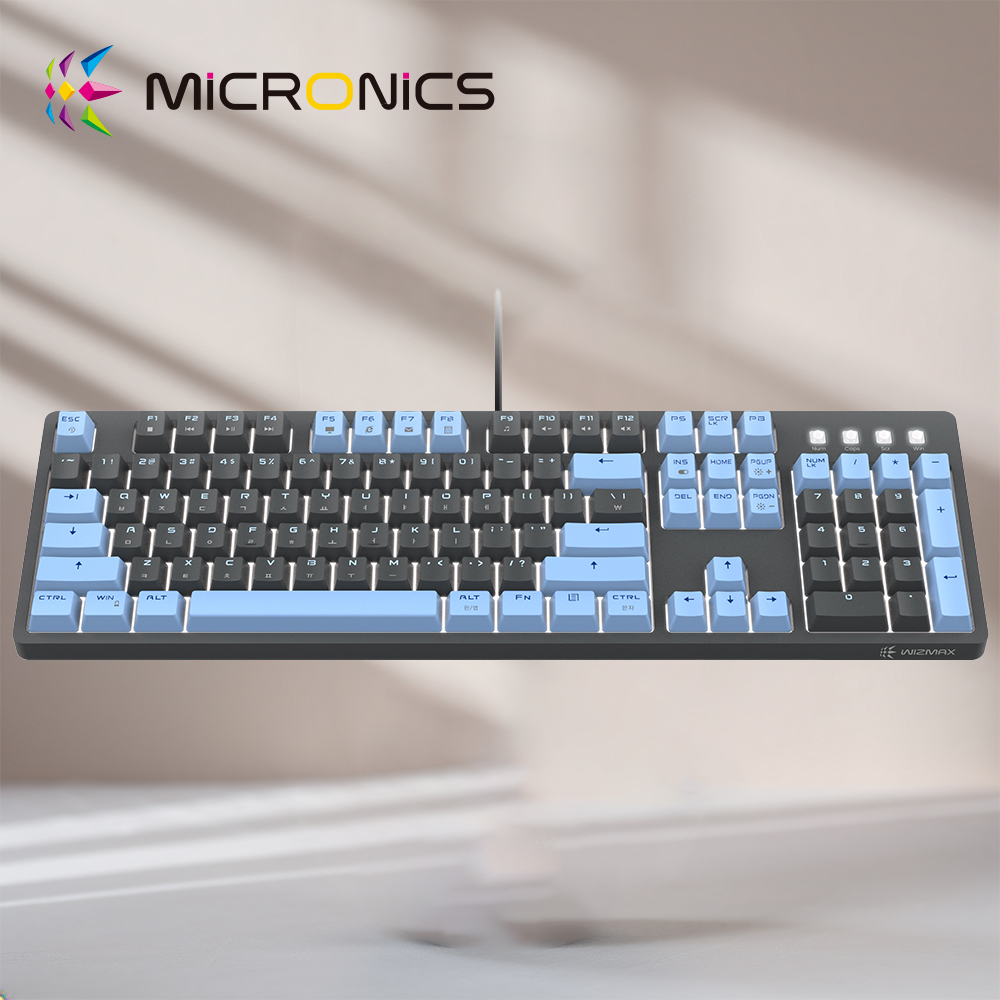 마이크로닉스 WIZMAX W101P V2 4세대 완전방수 PBT 키보드 스카이블루, 무접점(광축) - 상품 이미지