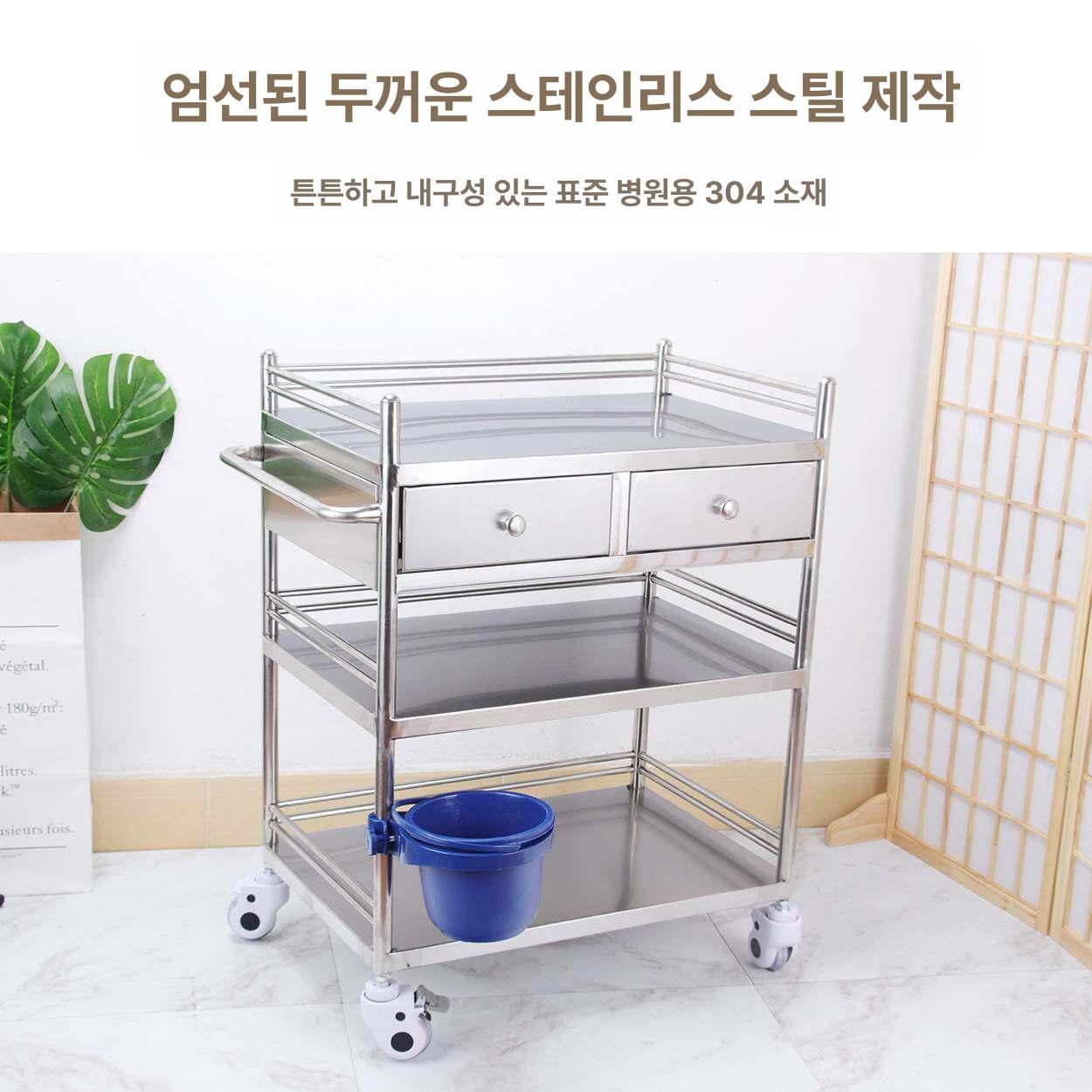 2단 304스텐카트 서빙카트 올스텐 식당용 스테인레스 바퀴 병원 서빙 스텐 트롤리 이동식 - 상세 이미지 3