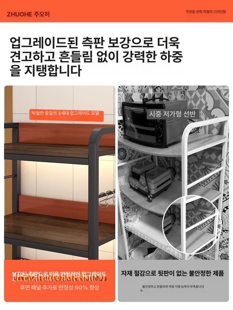 트롤리 전자레인지 이동식 주방랙 선반 밥솥 수납장 철제 다층 받침대 테이블 틈새 확장형 - 상세 이미지 3
