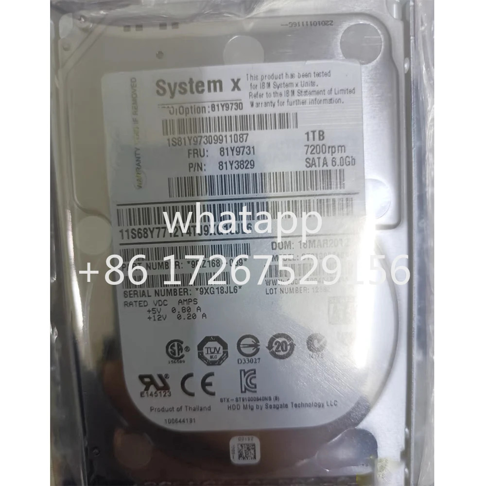 IBM HDD 81Y9730 81Y9731 1TB 2.56G 7.2K SATA 서버 하드 드라이브 ST91000640 NS