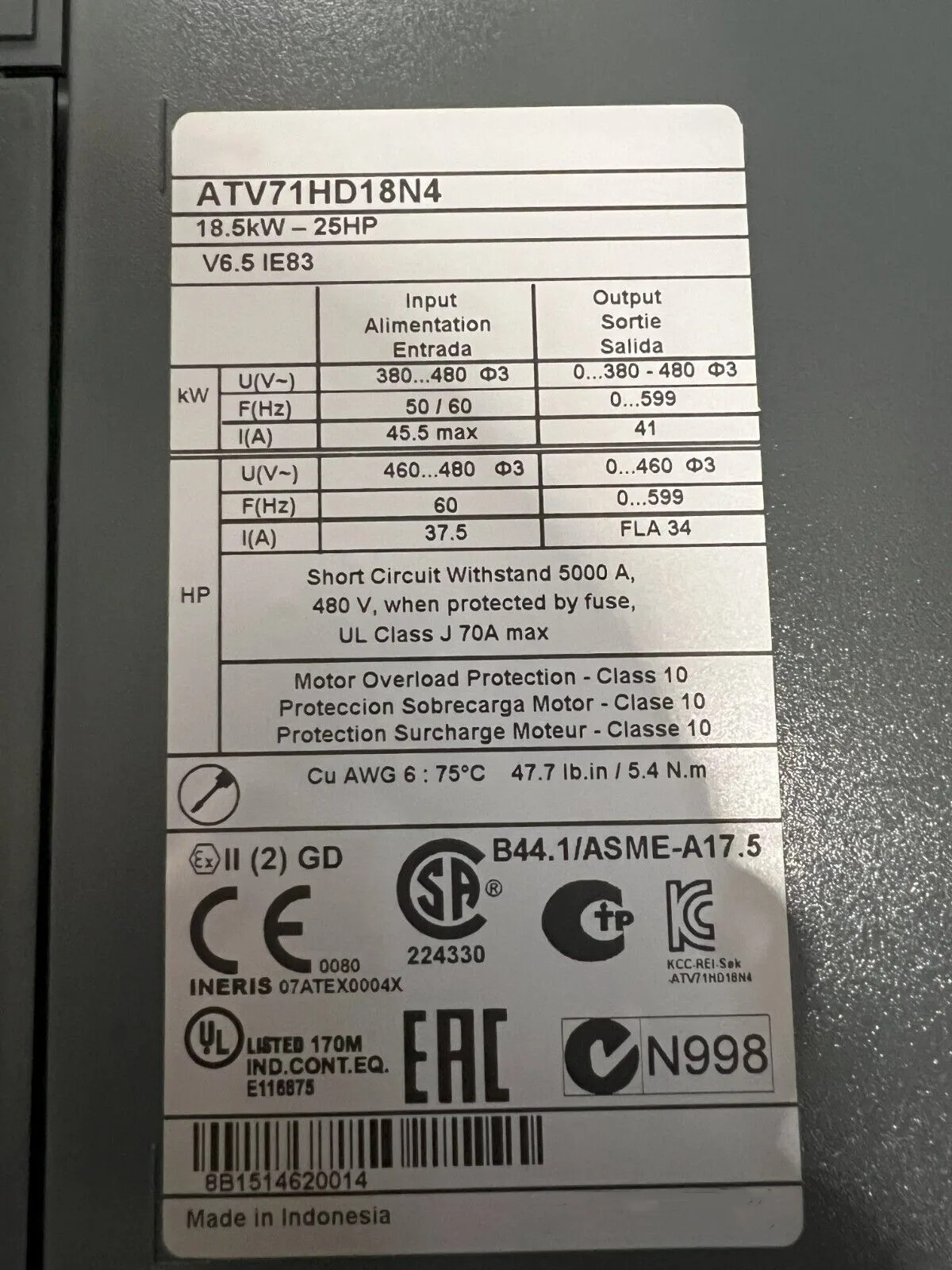패널 주파수 변환기 ATV71HD18N4