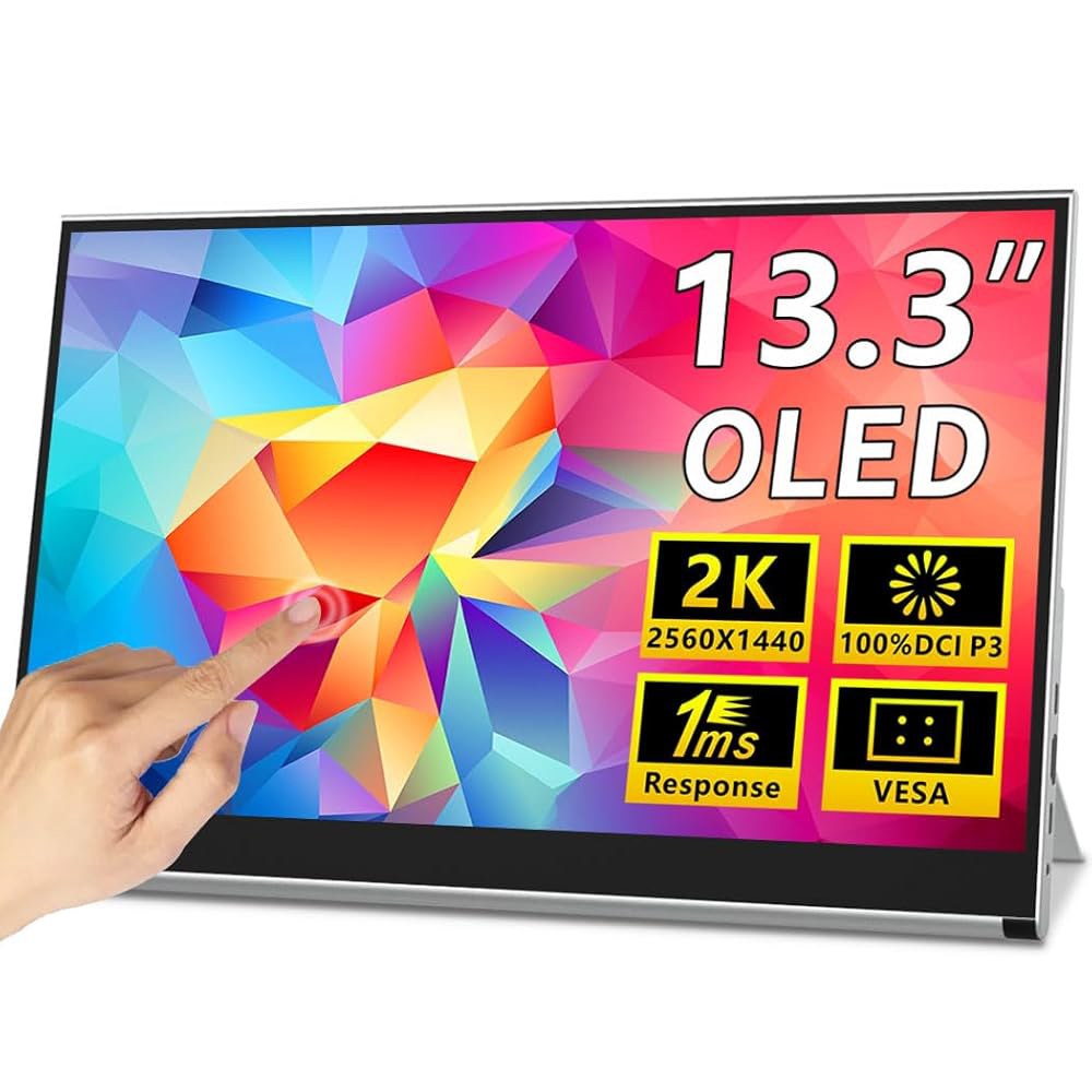 마게독 OLED 휴대용 모니터 13.3인치, 2K 터치스크린 게이밍 모니터, 100 DCI-P3, 10비트 컬러, 1ms, 울트라 슬림 w / 킥스탠드, USB-C 및 노트북 PC - 상품 이미지