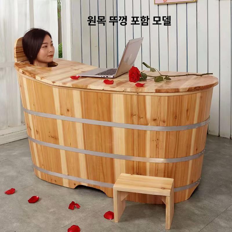 편백나무 욕조 통나무형 사우나 스파 가정용 히노끼탕 높이 뚜껑포함 히노키탕 - 상세 이미지 4