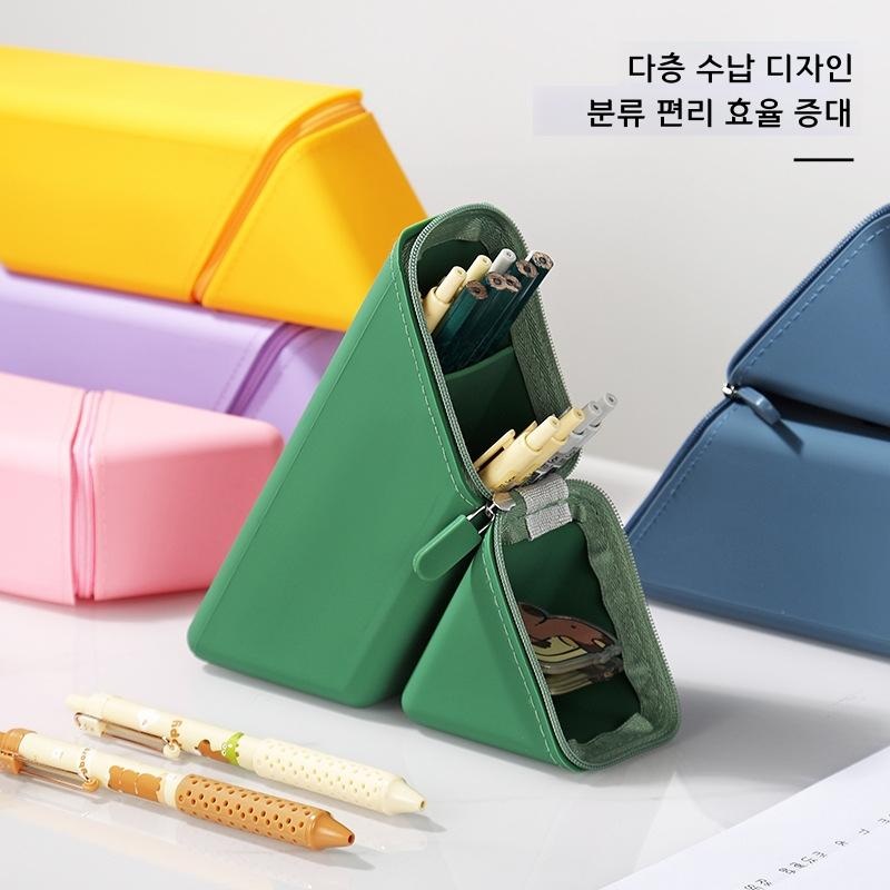대용량 실리콘 필통 높이조절 펜꽂이 문구 수납 노란색 - 상세 이미지 3
