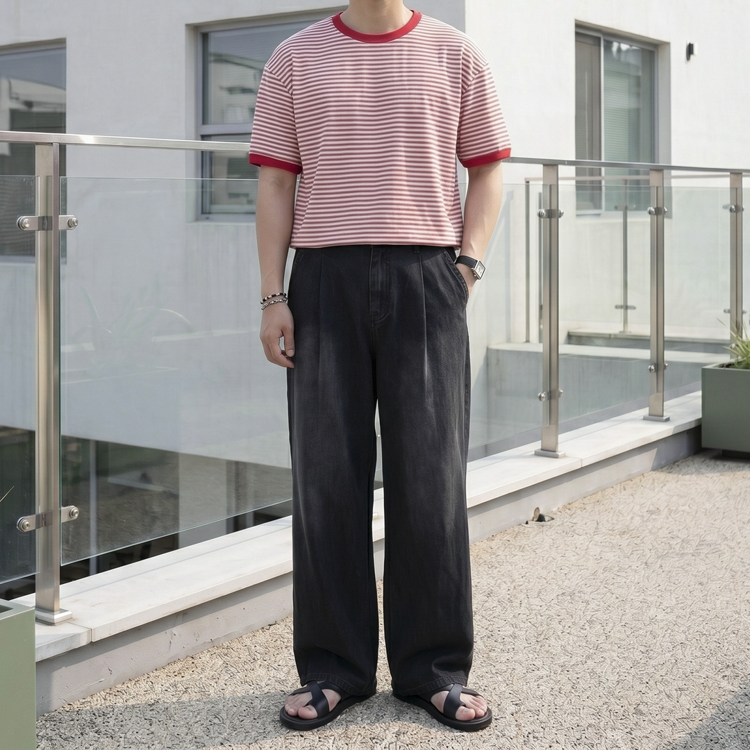 남자링거티 스트라이프 반팔 티셔츠 3color - 상세 이미지 5