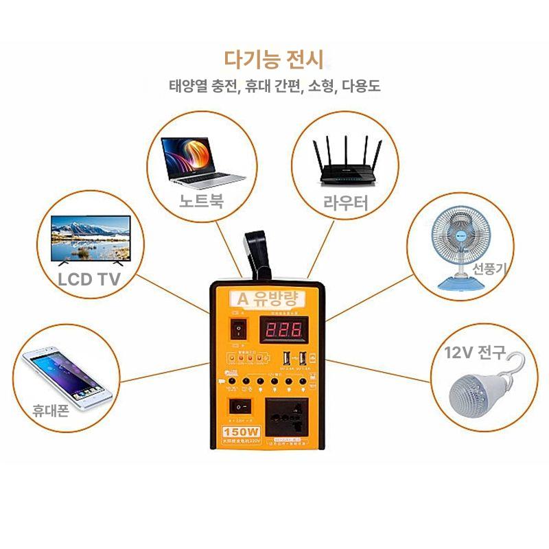 휴대용 태양광발전기 캠핑카 아웃도어 가정용 비상 태양전지 조명 솔라 태양열 충전 - 상세 이미지 3