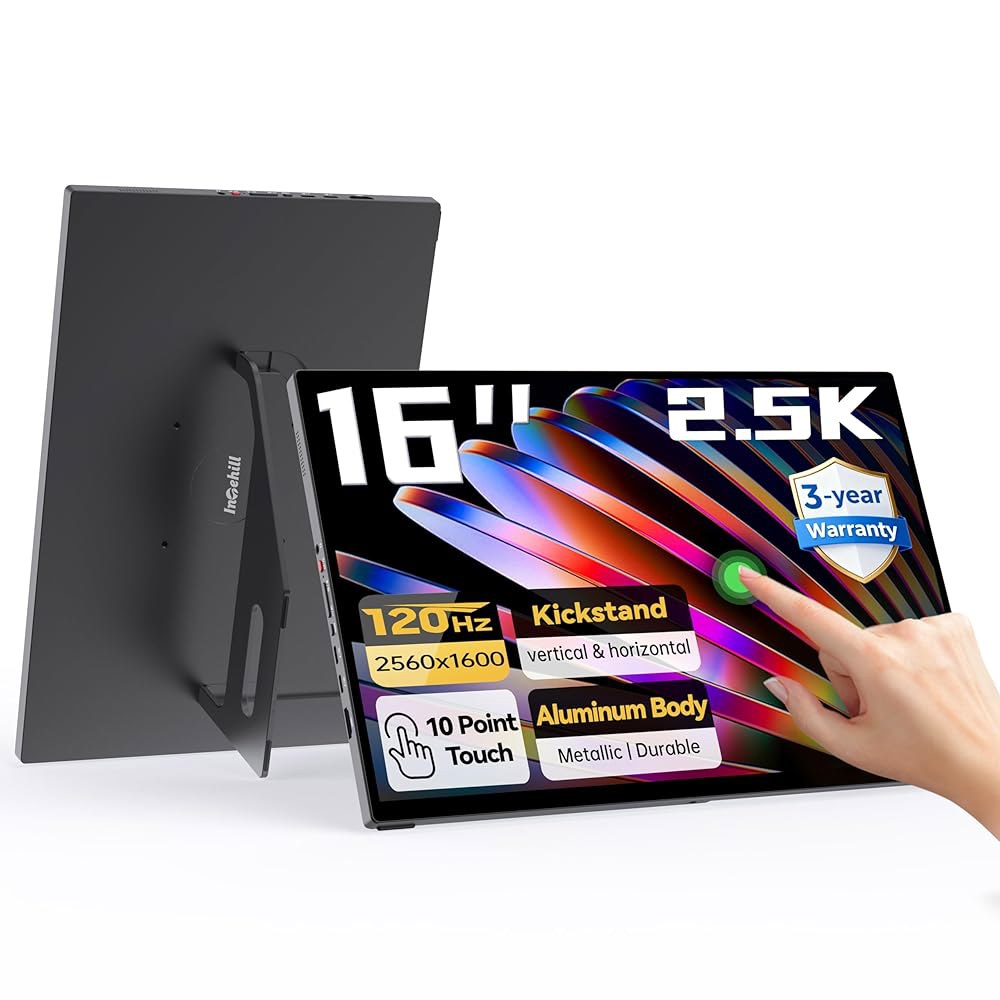 Inthill 16인치 2.5K 터치스크린 휴대용 모니터, 120Hz 게이밍 모니터(HDR 및 프리싱크 포함), 16 10 풀 라미네이트 강화 유리 디스플레이, 노트북용 여행용 - 상품 이미지