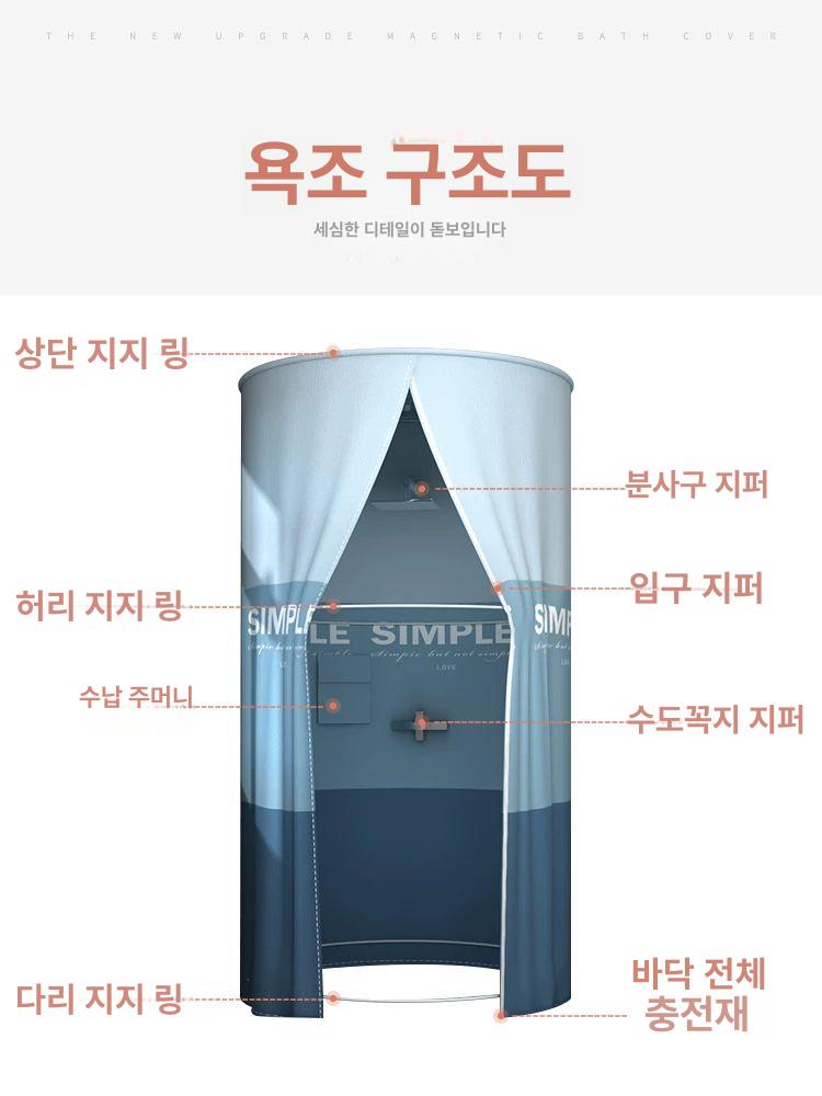 이동식 샤워 부스 욕실 간이 화장실 조립식 파티션 캣 스트로베리 [두꺼운버전단일지지링무장애] 1단계 소형 80x200 - 상세 이미지 3