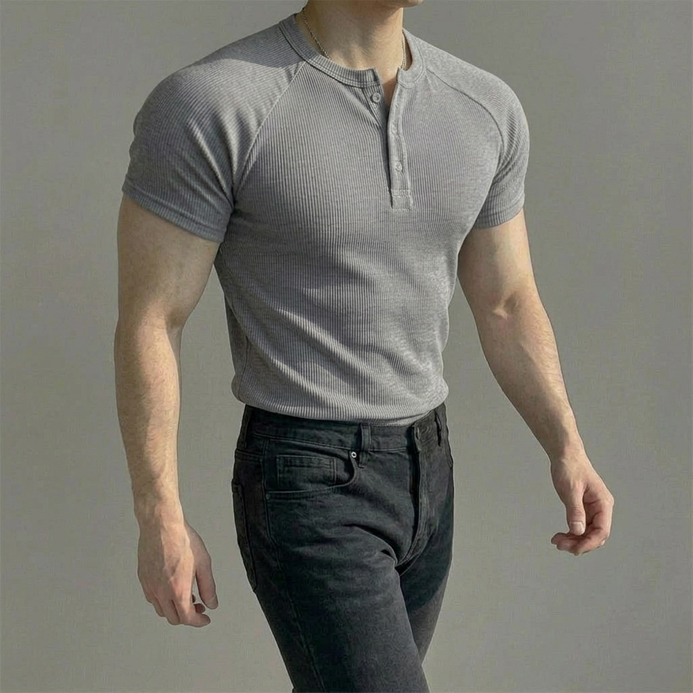 페일라인 레글런 헨리넥 머슬핏 반팔 티셔츠 그레이, M - 상세 이미지 2