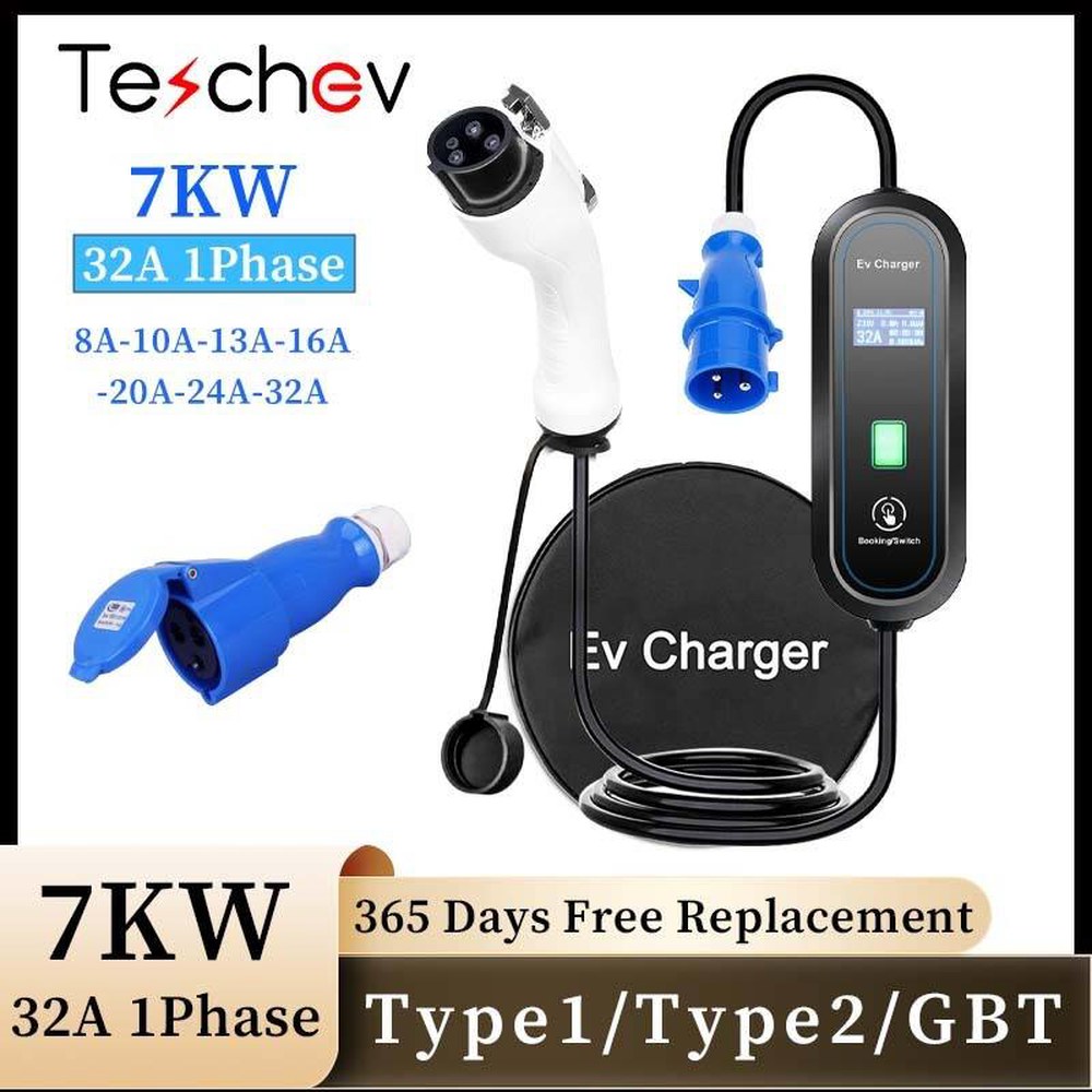 7KW 220V 변환 Tes V j1772 충전기 충전 완속 EV 휴대 어댑터 1 5m 16A3 5kw 지시등 4단 조절 스 - 상품 이미지