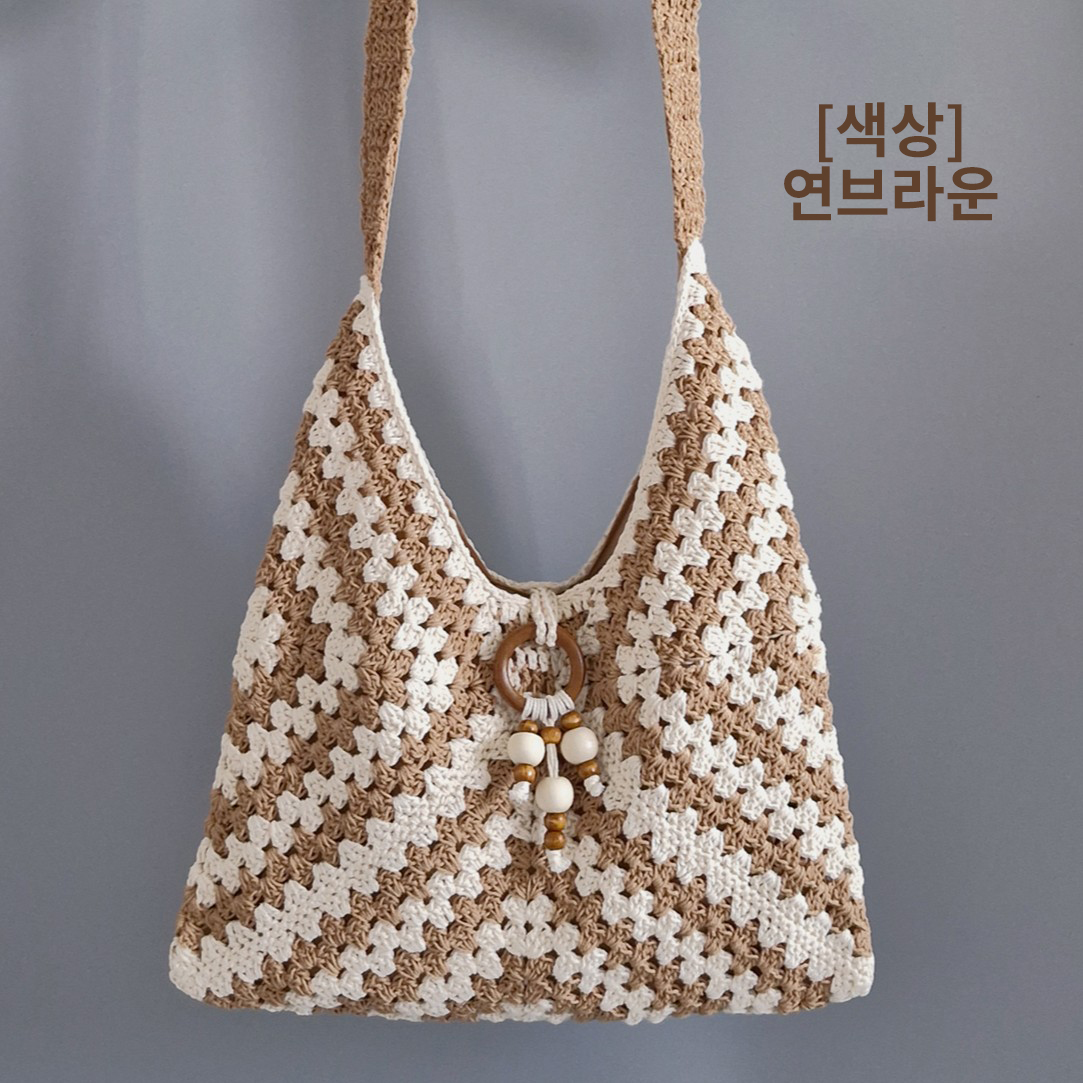 니트 네트 그물 뜨개 여름 비치 휴양지 여자 가방 니트백 그물백 비치백 숄더백 여성 호보백 - 상세 이미지 3
