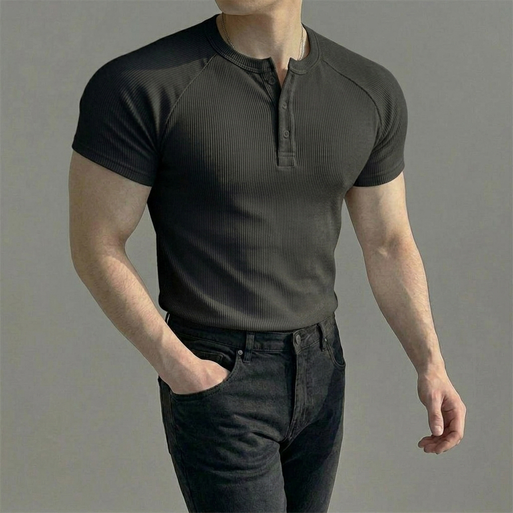 페일라인 레글런 헨리넥 머슬핏 반팔 티셔츠 블랙, L - 상품 이미지