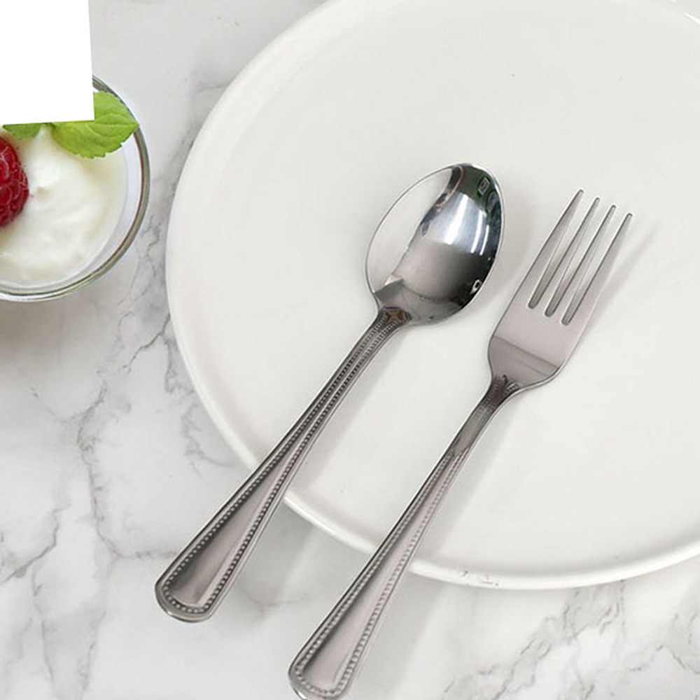 스텐어린이집용어린이수저포크 환경호르몬프리가정용빙수수저 땡땡이패턴유치원생유아스푼 스푼포크세트 - 상품 이미지