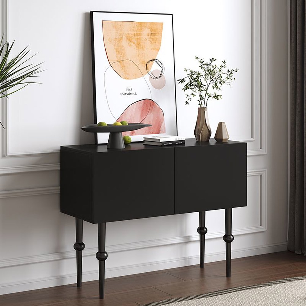 블랙 콘솔장 거실장 80x30x88cm 대형 복도 서랍장 수납 장식장 가구 모던 - 상품 이미지