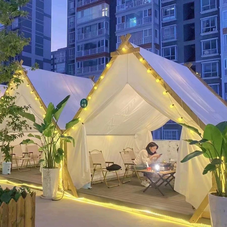 방수 인디언텐트 야외 그늘막 펜션 방갈로텐트 쉘터 천막 삼각망 캠핑용 바베큐장 - 상품 이미지